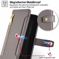 Handykette Hülle für Motorola Moto G05 / Moto E15 mit Band Handyhülle Kartenfächer PU Leder Umhängetasche in Grau