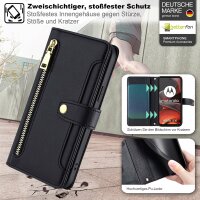 Handykette Hülle für Motorola Moto G15 / Moto G15 Power mit Band Handyhülle Kartenfächer PU Leder Umhängetasche in Schwarz