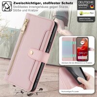 Handykette Hülle für Motorola Moto G85 mit Band Handyhülle Kartenfächer PU Leder Umhängetasche in Rosa