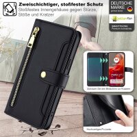 Handykette Hülle für Motorola Moto G85 mit Band Handyhülle Kartenfächer PU Leder Umhängetasche in Schwarz
