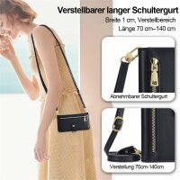 Handykette Hülle für Motorola Moto G85 mit Band Handyhülle Kartenfächer PU Leder Umhängetasche in Schwarz