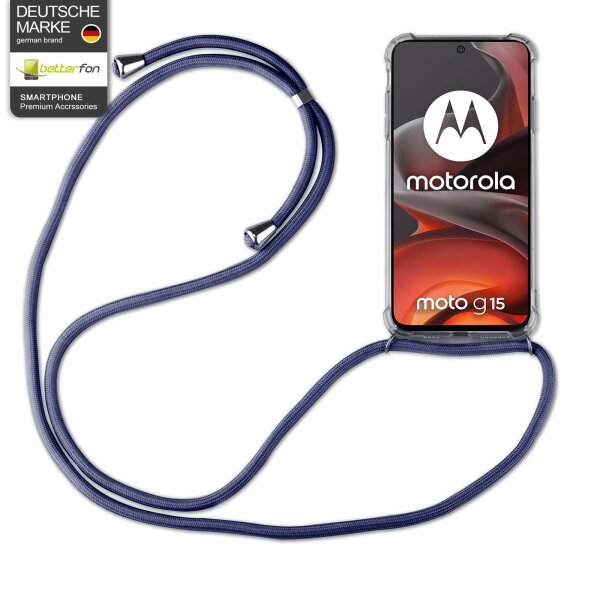 Handykett für Motorola Moto G15 / Moto G15 Power Hülle mit Kordel Handyhülle mit Band in Blau