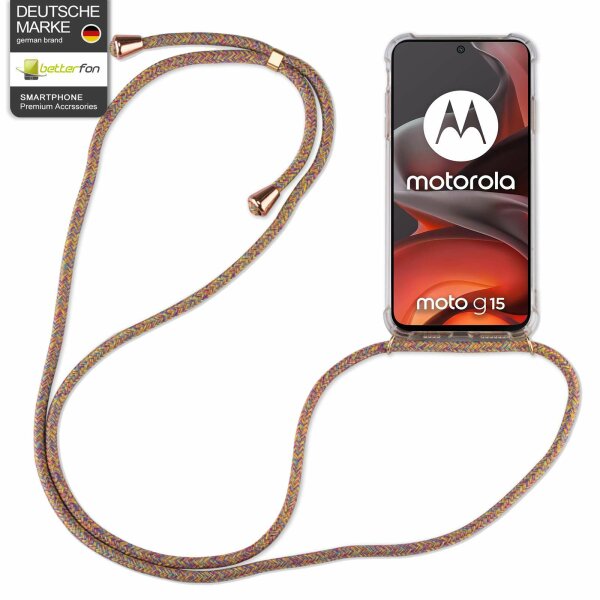 Handykett für Motorola Moto G15 / Moto G15 Power Hülle mit Kordel Handyhülle mit Band in Rainbow