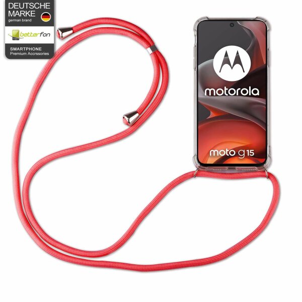 Handykett für Motorola Moto G15 / Moto G15 Power Hülle mit Kordel Handyhülle mit Band in Rot
