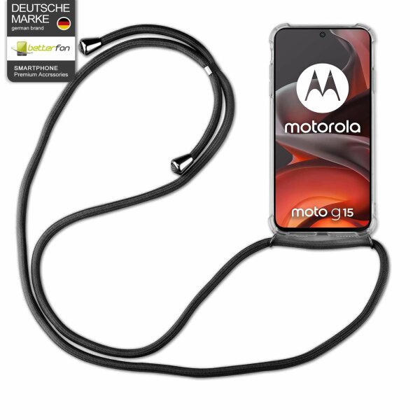 Handykett für Motorola Moto G15 / Moto G15 Power Hülle mit Kordel Handyhülle mit Band in Schwarz