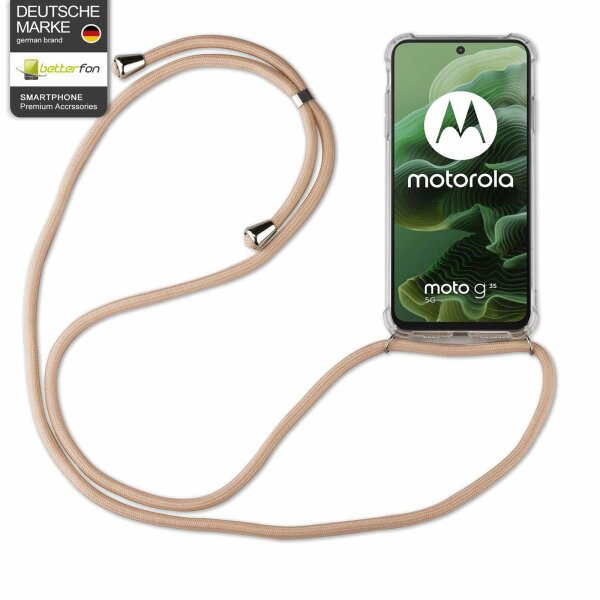Handykett für Motorola Moto G35 Hülle mit Kordel Handyhülle mit Band in Beige/Braun