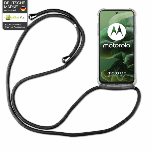 Handykett für Motorola Moto G35 Hülle mit Kordel Handyhülle mit Band in Schwarz