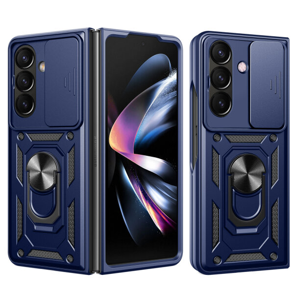 Outdoor Panzer Hülle für Samsung Galaxy Z Fold 7 mit Kameraschutz Ringhalter in Blau