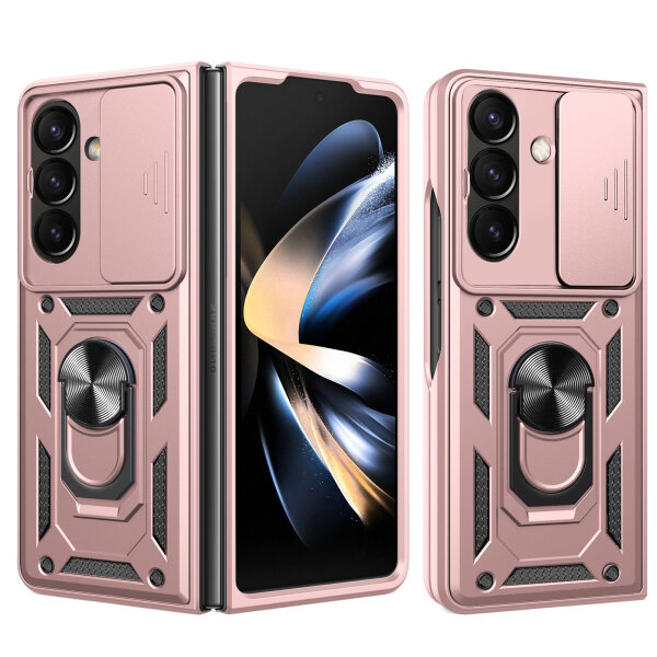 Outdoor Panzer Hülle für Samsung Galaxy Z Fold 7 mit Kameraschutz Ringhalter in Rosegold