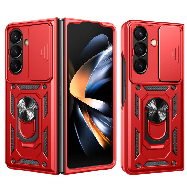 Outdoor Panzer Hülle für Samsung Galaxy Z Fold 7 mit Kameraschutz Ringhalter in Rot