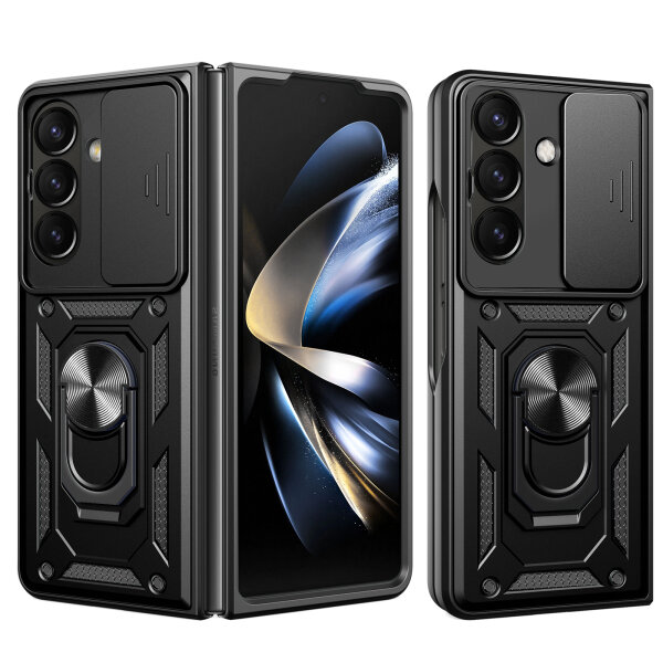 Outdoor Panzer Hülle für Samsung Galaxy Z Fold 7 mit Kameraschutz Ringhalter in Schwarz