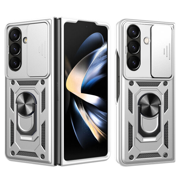 Outdoor Panzer Hülle für Samsung Galaxy Z Fold 7 mit Kameraschutz Ringhalter in Silber