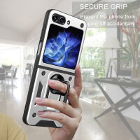 Outdoor Panzer Hülle für Samsung Galaxy Z Flip 7 FE mit Kameraschutz Ringhalter in Silber