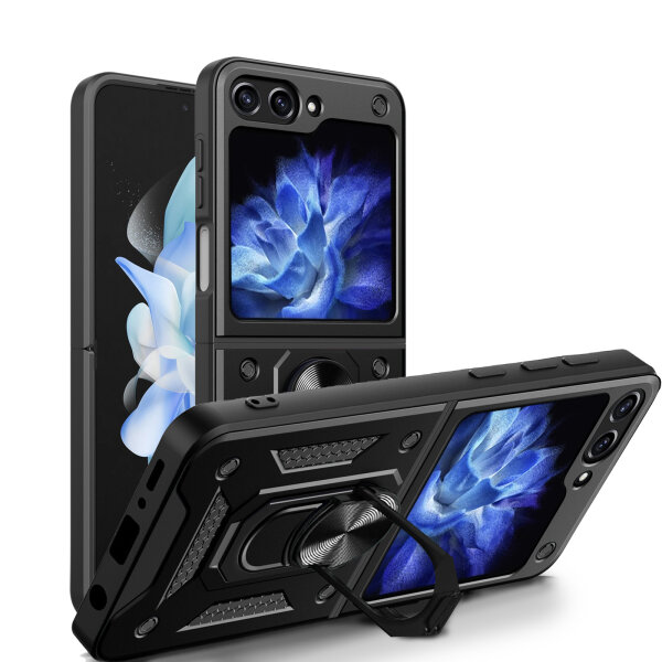 Outdoor Panzer Hülle für Samsung Galaxy Z Flip 7 FE mit Kameraschutz Ringhalter in Schwarz