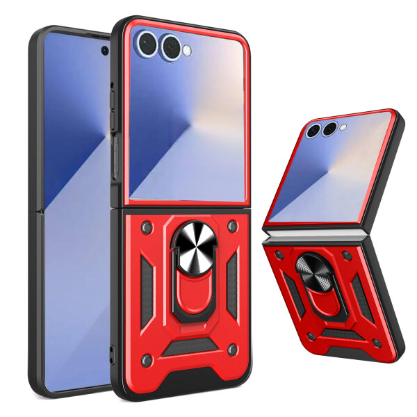 Outdoor Panzer Hülle für Samsung Galaxy Z Flip 7 mit Kameraschutz Ringhalter in Rot