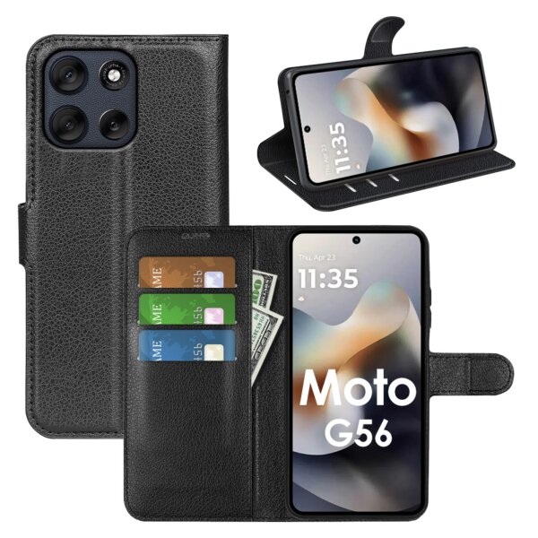 Handy Tasche für Motorola Moto G56 5G Handyhülle Flip Cover Wallet Case Hülle Etui Schwarz