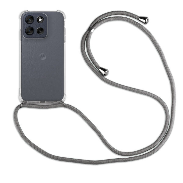 Handykett für Motorola Moto G56 5G Hülle mit Kordel Handyhülle mit Band in Grau
