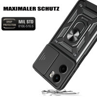Outdoor Panzer Hülle für Motorola Moto G05 / E15 Handyhülle mit Kameraschutz Ringhalter in Schwarz