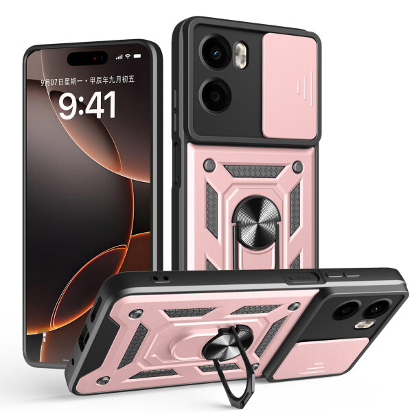 Outdoor Panzer Hülle für Motorola Moto G05 / E15 Handyhülle mit Kameraschutz Ringhalter in Rosegold