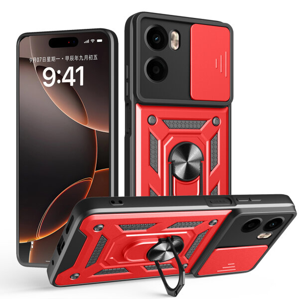Outdoor Panzer Hülle für Motorola Moto G05 / E15 Handyhülle mit Kameraschutz Ringhalter in Rot