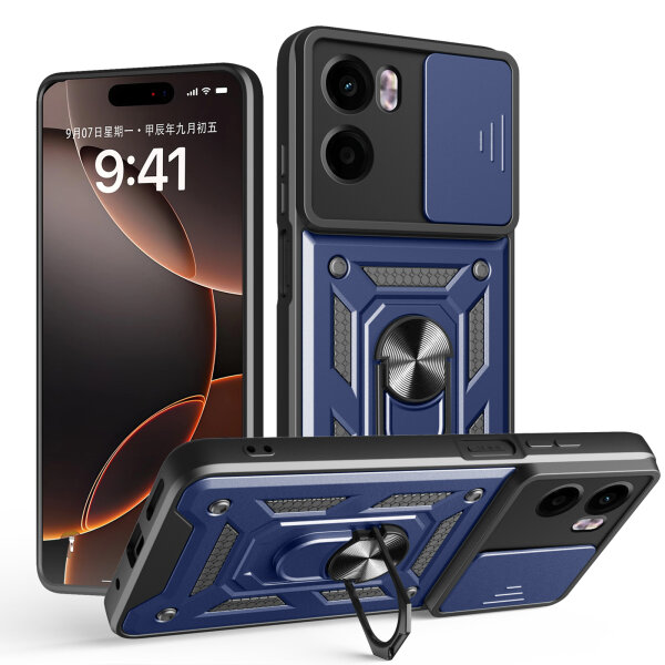Outdoor Panzer Hülle für Motorola Moto G05 / E15 Handyhülle mit Kameraschutz Ringhalter in Blau