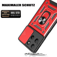 Outdoor Panzer Hülle für Motorola Moto G15 / G15 Power Handyhülle mit Kameraschutz Ringhalter in Rot