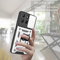 Outdoor Panzer Hülle für Motorola Moto G15 / G15 Power Handyhülle mit Kameraschutz Ringhalter in Silber