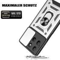 Outdoor Panzer Hülle für Motorola Moto G15 / G15 Power Handyhülle mit Kameraschutz Ringhalter in Silber