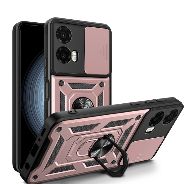 Outdoor Panzer Hülle für Motorola Moto G35 Handyhülle mit Kameraschutz Ringhalter in Rosegold