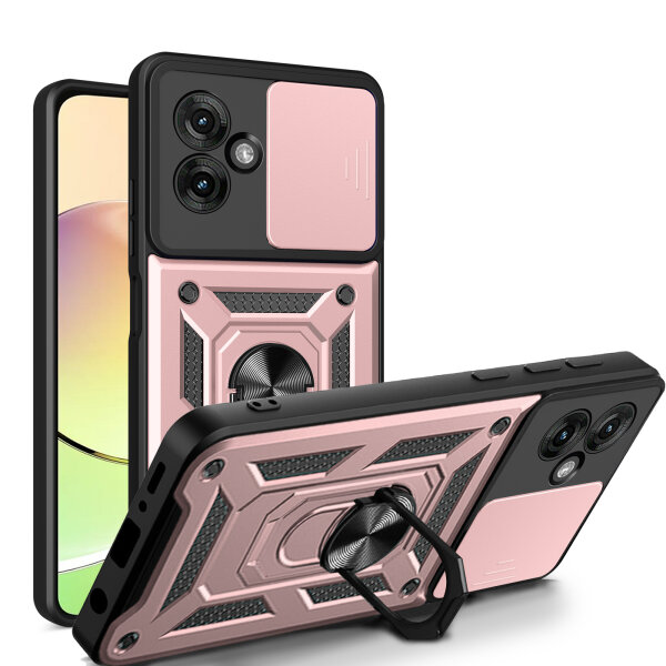 Outdoor Panzer Hülle für Motorola Moto G55 Handyhülle mit Kameraschutz Ringhalter in Rosegold