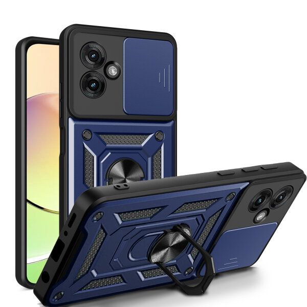 Outdoor Panzer Hülle für Motorola Moto G55 Handyhülle mit Kameraschutz Ringhalter in Blau