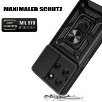 Outdoor Panzer Hülle für Motorola Moto G56 Handyhülle mit Kameraschutz Ringhalter in Schwarz