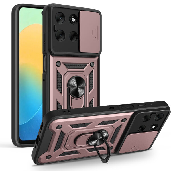 Outdoor Panzer Hülle für Motorola Moto G56 Handyhülle mit Kameraschutz Ringhalter in Rosegold