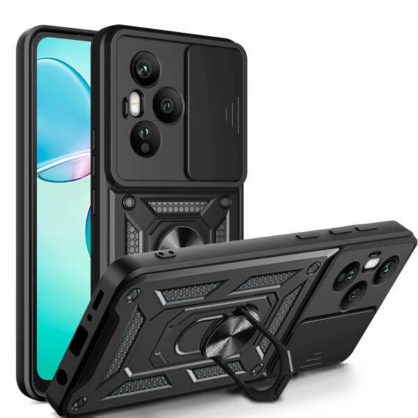Outdoor Panzer Hülle für Honor 400 Pro Handyhülle mit Slide Kameraschutz Ringhalter in Schwarz