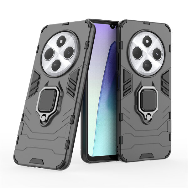 Hülle für Xiaomi Redmi 14C / Poco C75 Hülle Handyhülle Stoßfest 360° Drehbarer Ring Schwarz