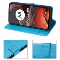 Hülle für Motorola Moto G15 / G15 Power Handyhülle mit [Standfunktion][Kartenfächern] in Blau