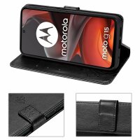 Hülle für Motorola Moto G15 / G15 Power Handyhülle mit [Standfunktion][Kartenfächern] in Schwarz
