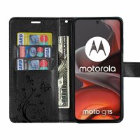 Hülle für Motorola Moto G15 / G15 Power Handyhülle mit [Standfunktion][Kartenfächern] in Schwarz