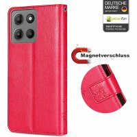 Hülle für Motorola Moto G15 / G15 Power Handyhülle mit [Standfunktion][Kartenfächern] in Rot