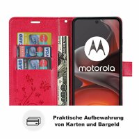 Hülle für Motorola Moto G15 / G15 Power Handyhülle mit [Standfunktion][Kartenfächern] in Rot
