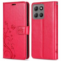 Hülle für Motorola Moto G15 / G15 Power Handyhülle mit [Standfunktion][Kartenfächern] in Rot