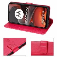 Hülle für Motorola Moto G15 / G15 Power Handyhülle mit [Standfunktion][Kartenfächern] in Rot