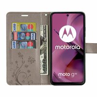 Hülle für Motorola Moto G55 Handyhülle mit [Standfunktion][Kartenfächern] in Grau