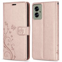 Hülle für Motorola Moto G55 Handyhülle mit [Standfunktion][Kartenfächern] in Rosegold