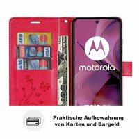 Hülle für Motorola Moto G55 Handyhülle mit [Standfunktion][Kartenfächern] in Rot