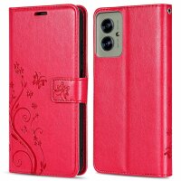 Hülle für Motorola Moto G55 Handyhülle mit [Standfunktion][Kartenfächern] in Rot