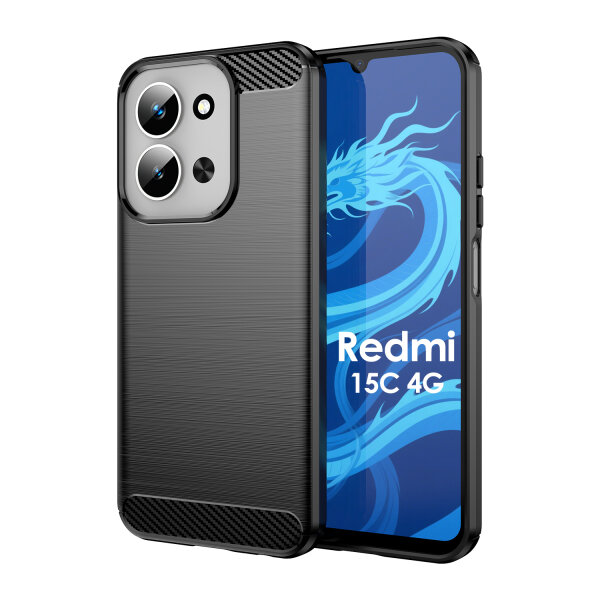 Hülle für Xiaomi Redmi 15C (173cm) Carbon Backcover Handyhülle Outdoor Stoßfeste Handy Tasche Schwarz