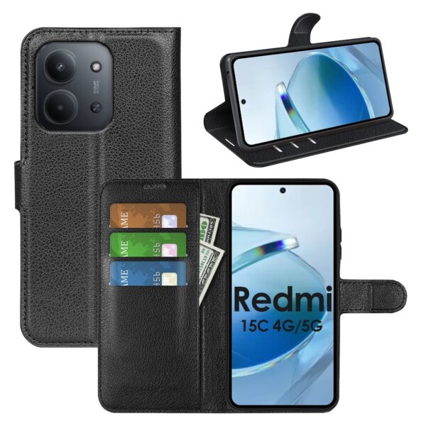 Hülle für Xiaomi Redmi 15C Handyhülle Handy Tasche Klapphülle Flipcase Wallet Case Etui Schwarz