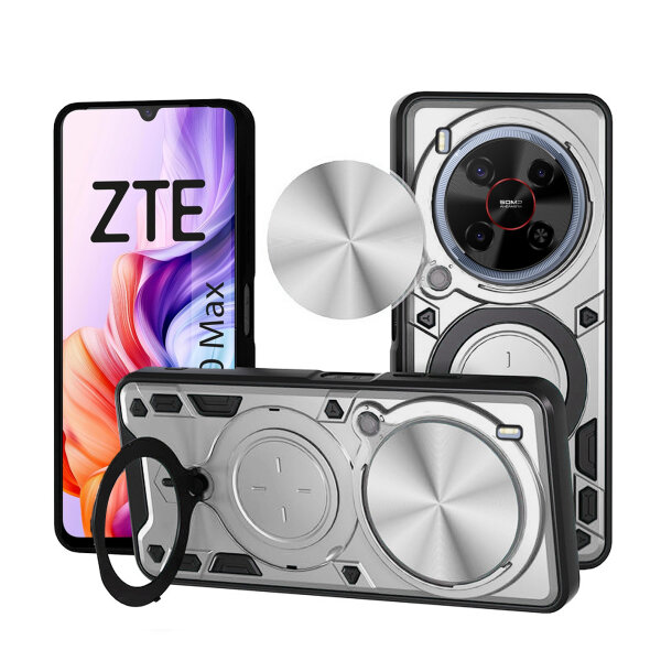 Outdoor Panzer Hülle für ZTE Blade V70 Max Handyhülle mit Slide Kameraschutz Ringhalter Bumper in Silber