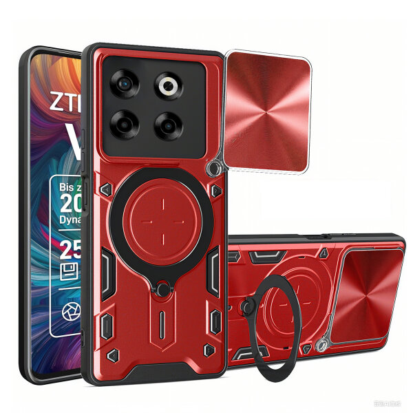 Outdoor Panzer Hülle für ZTE Blade V70 Handyhülle mit Slide Kameraschutz Ringhalter Bumper in Rot
